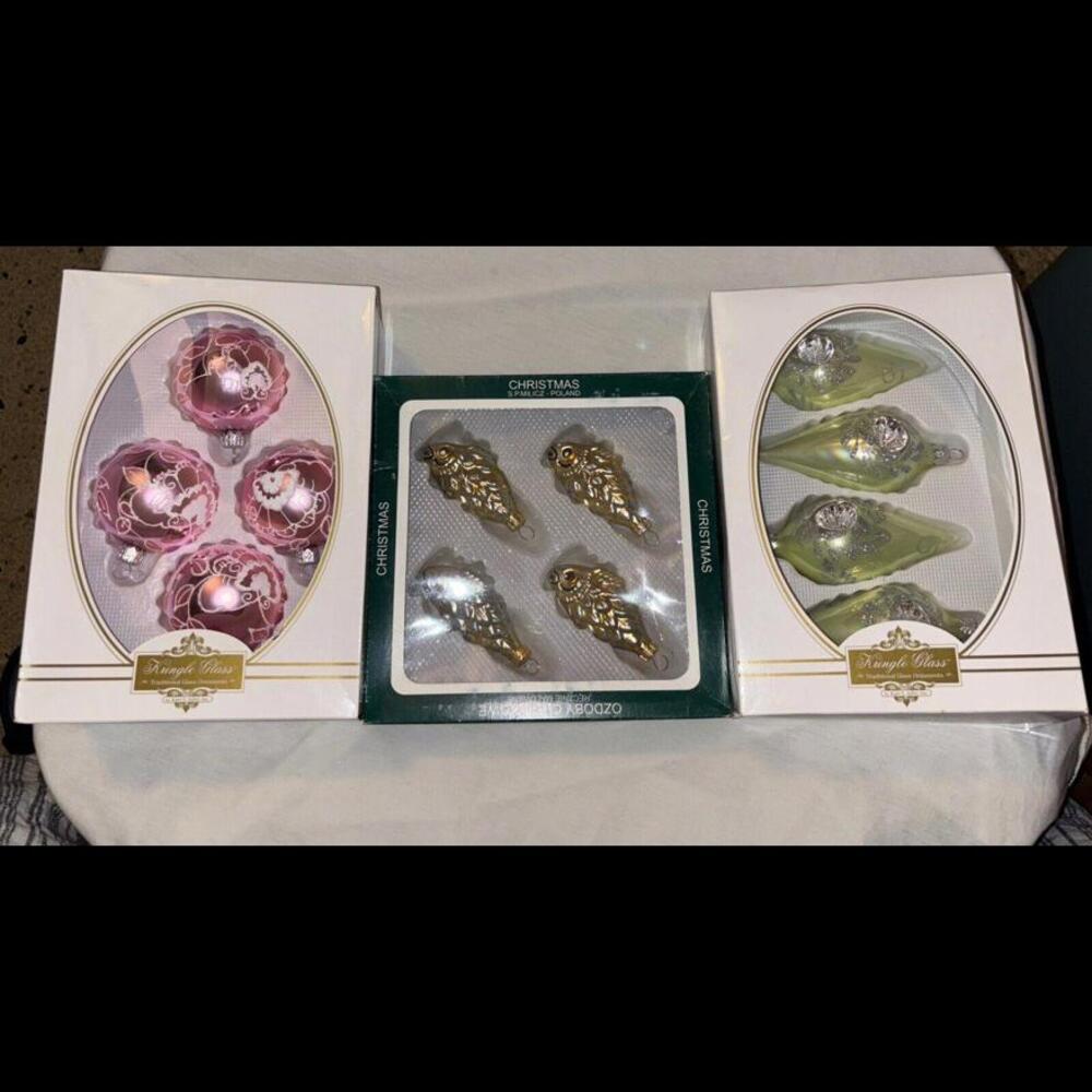 Kurt S Adler Kringle Glass Christmas Ornaments Lot of 8 +Ozdoby Fish Poland RARE